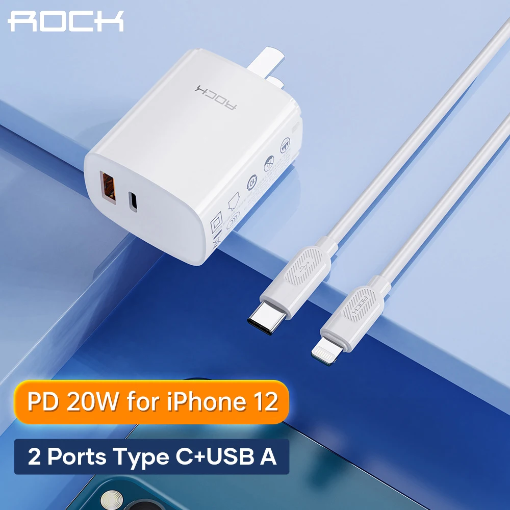 

ROCK 20W PD Fast Charger for iPhone 13 12 Mini Pro Max 11 Xs Xr Plus Dual Ports QC PD 18W Charger for iPad Air 4 Samsung Huawei