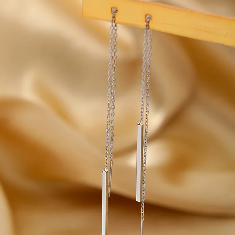 

Todorova Simple 925 Sterling Silver Long Chain Earrings For Women Temperament Earline Ohrringe Pendiente