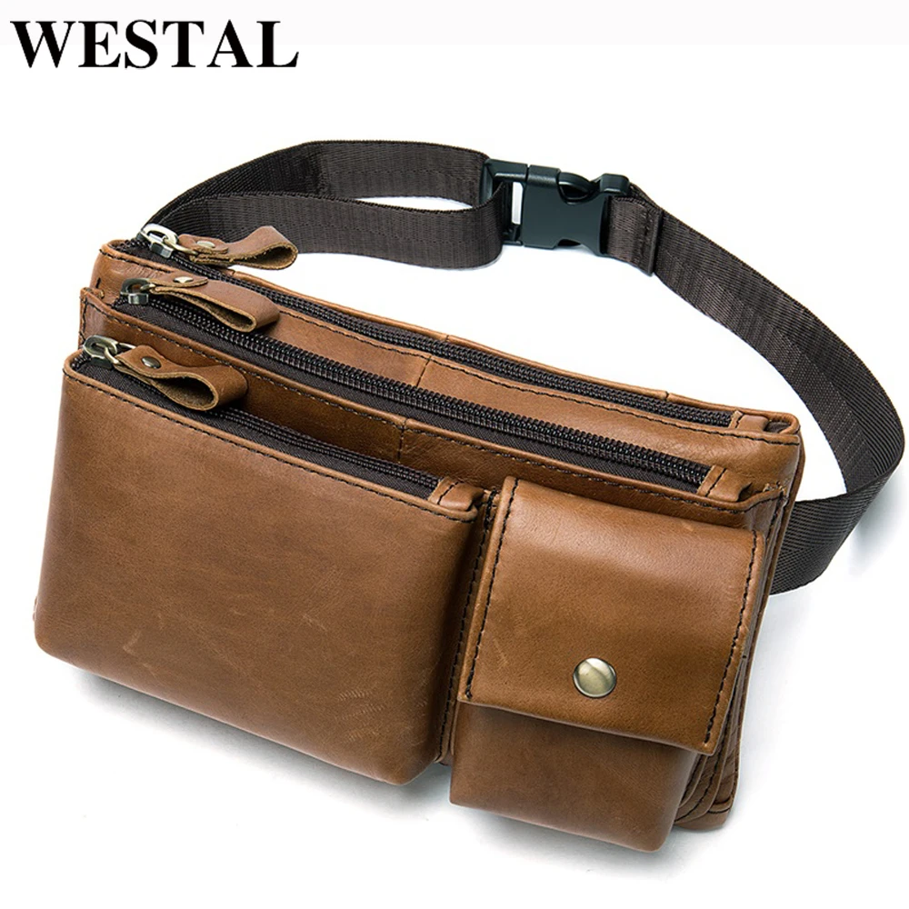 WESTAL Мужская поясная сумка из натуральной кожи для мужчин нагрудная клатч