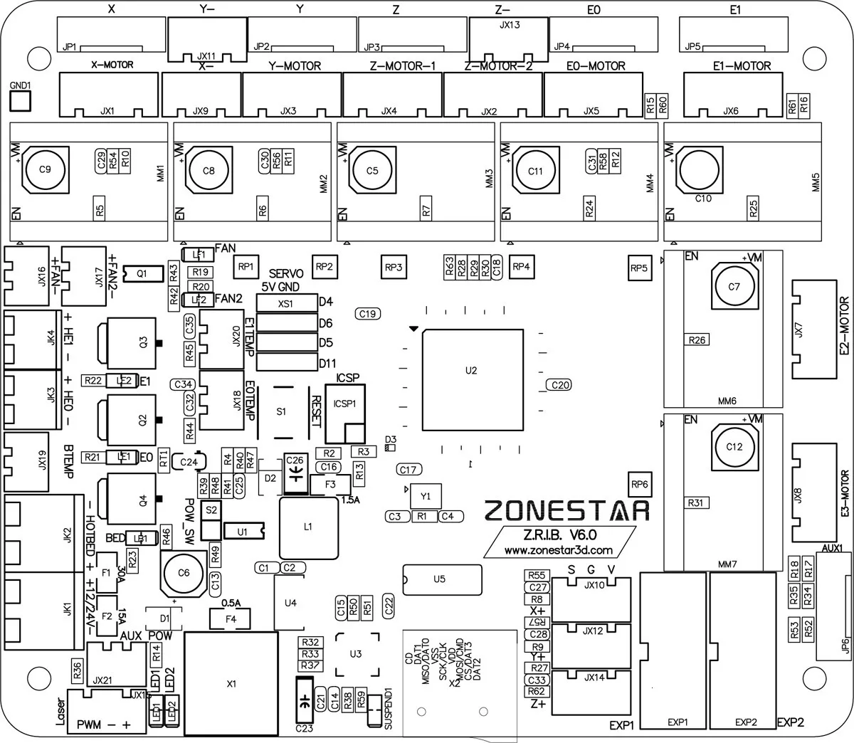 ZONESTAR, Новейшая Плата управления 3d-принтером, материнская плата ZRIBV6, контрольный Лер, совместимый с Ramps V1.4 ATMEGA2560, четыре экструдера