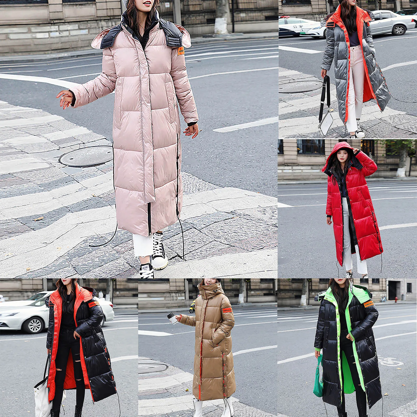 

Women's Winter Fashion Glossy Long Over-The-Knee Hooded Thick Padded Jacket Coat Hooded padded warm padded jacket