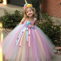 girls dress flower girl ball gown kids long mesh flower dress with wing and hair band party dress prom costumes birthday gift