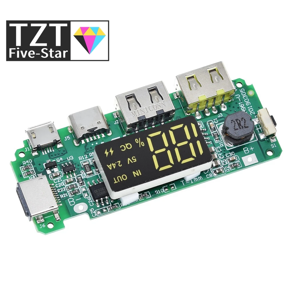 Светодиодный двойной USB 5V 2.4A Micro/Тип с портом типа C мобильный Мощность банка 18650