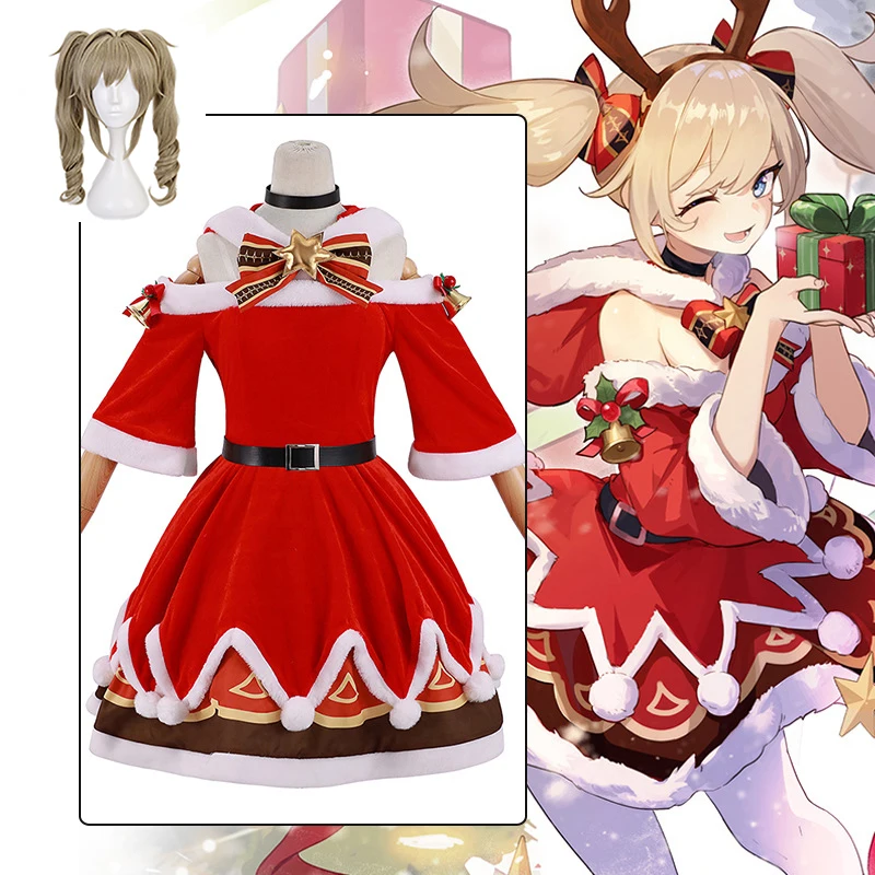

Genshin Impact Barbara Cosplay Wig Costume Barbara Christmas Dress Halloween Cosplay Outfit Women Anime Uniform with Horn