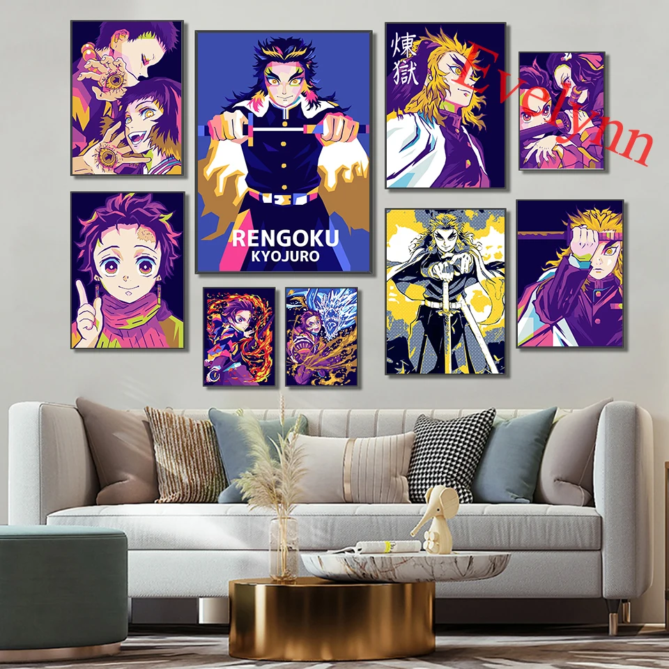 

Настенные художественные плакаты из японского аниме для дома, рассекающий демонов, современная картина для гостиной с мультяшными принтам...