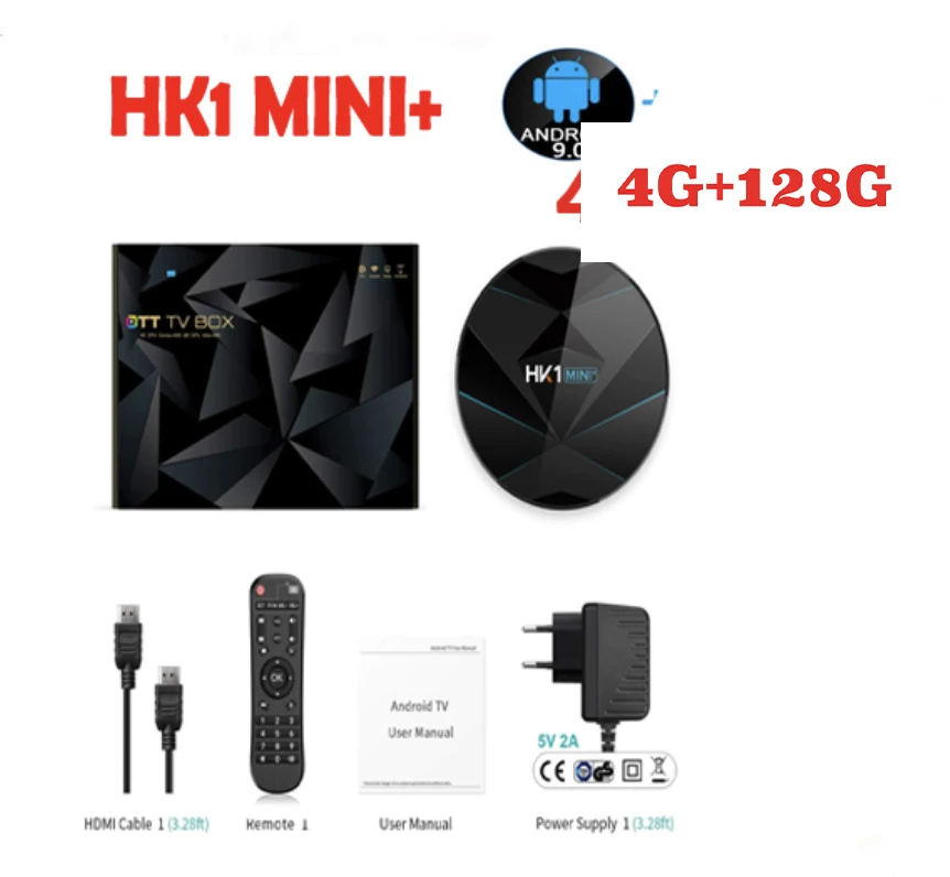 128g HK1 Мини плюс Android 9,0 ТВ приставка bluetooth 2G 16G/4g 64 GB/32G RK3318 2,4G/5G wifi 4K 3D ТВ приставка опционально air mouse t95 max - Цвет: 128g