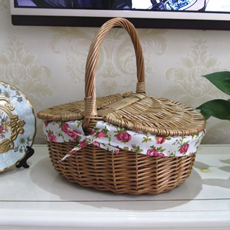 

Плетеная корзина для хранения, плетеная синяя корзина для хранения грязной одежды для пикника, плетеная корзина для пикника с крышкой, корз...