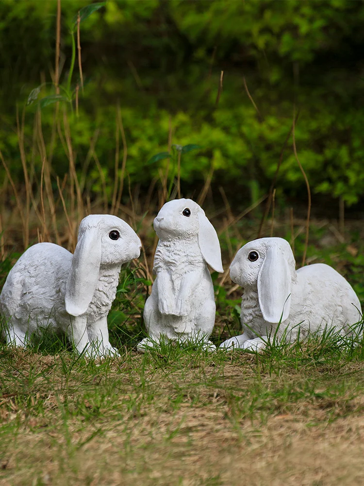 

Resin rabbit ornament Garden Outdoor Lawn Landscaping creativity lovely simulation animal white