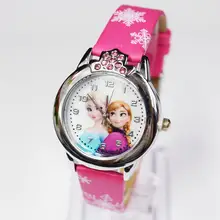 Disney cartoon princess Frozen PU leather hand watch Cute cartoon watch Girls toy watches Christmas snowflake  Wristwatch gifts