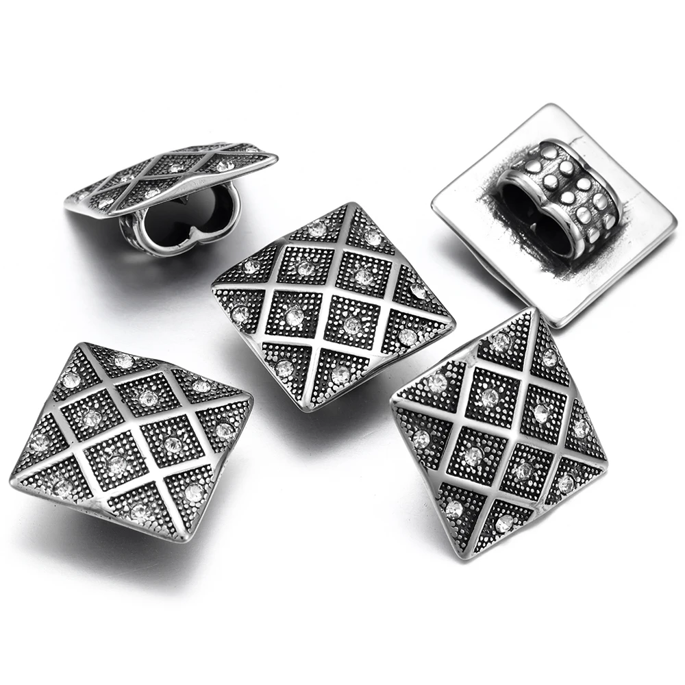 Бусины-слайдеры из нержавеющей стали с двойным отверстием 5 мм квадратная горная