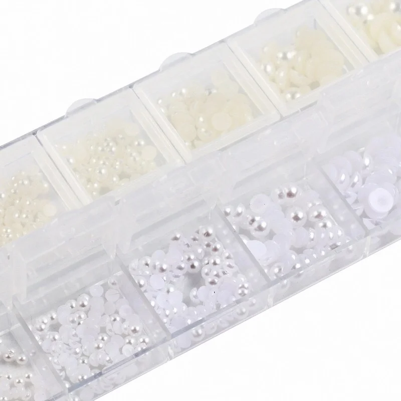 Белые жемчужины для дизайна ногтей AB 12 сеток украшения смешанные размеры