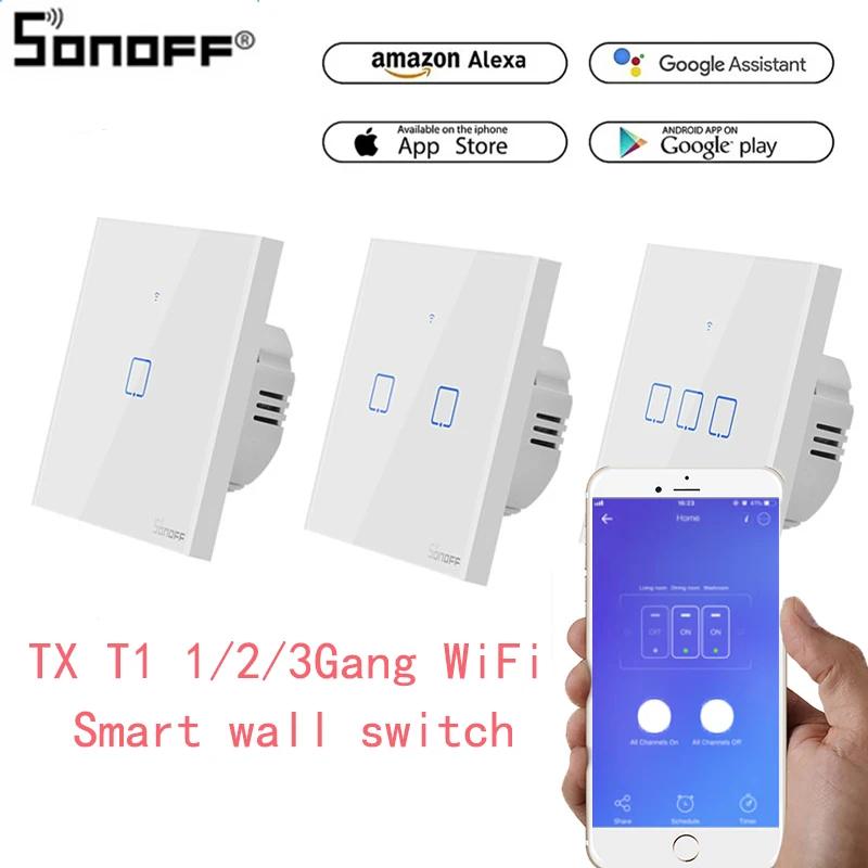 Смарт переключатель Sonoff T1 TX с панелью Wi Fi 1/2/3 групп для Google Home Alexa домашняя