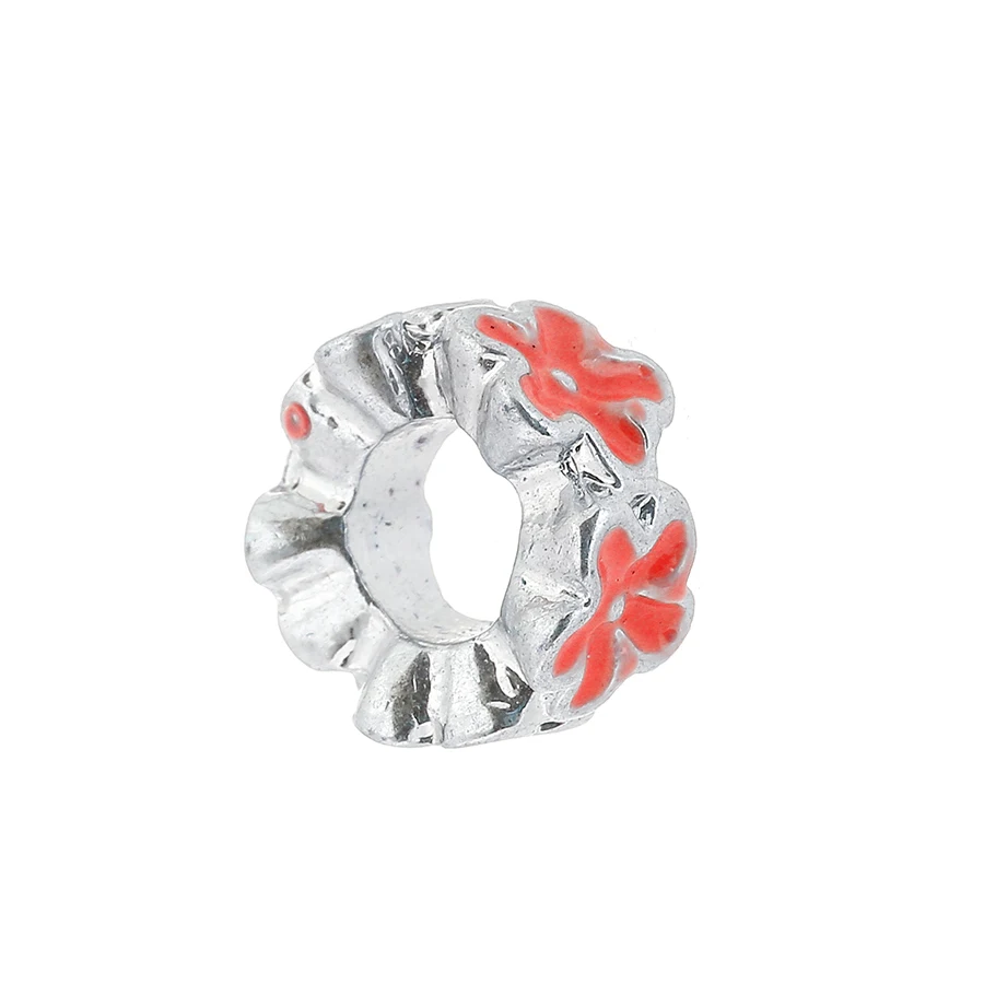 

Buipoey Red Rhinestone Round Beads Silver Color Exquisite Charm For Women's Bracelet Bangle Original Jewelry Accessories Beaded