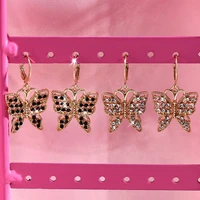 flatfoosie fashion shiny butterfly rhinestone drop earrings for women korean cute animal small dangle earrings new party jewelry