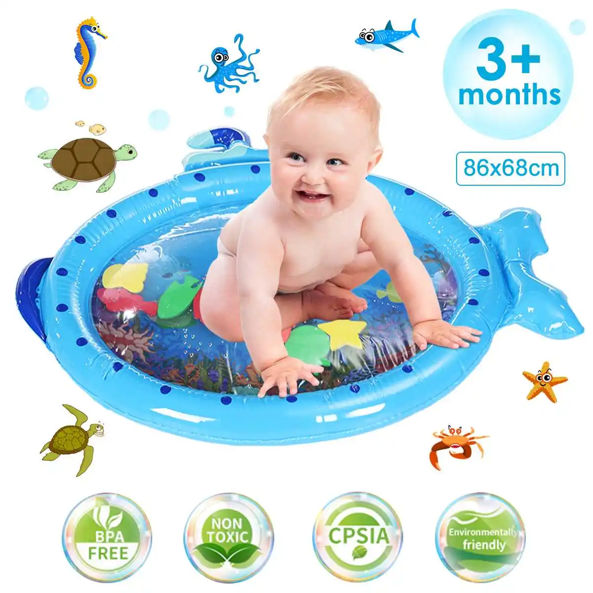 

Inflatable Water Mats Baby Stimulation Growth Early Development Fun Play Toys Activity Center, for 3 6 9 Months Toddlers Infants