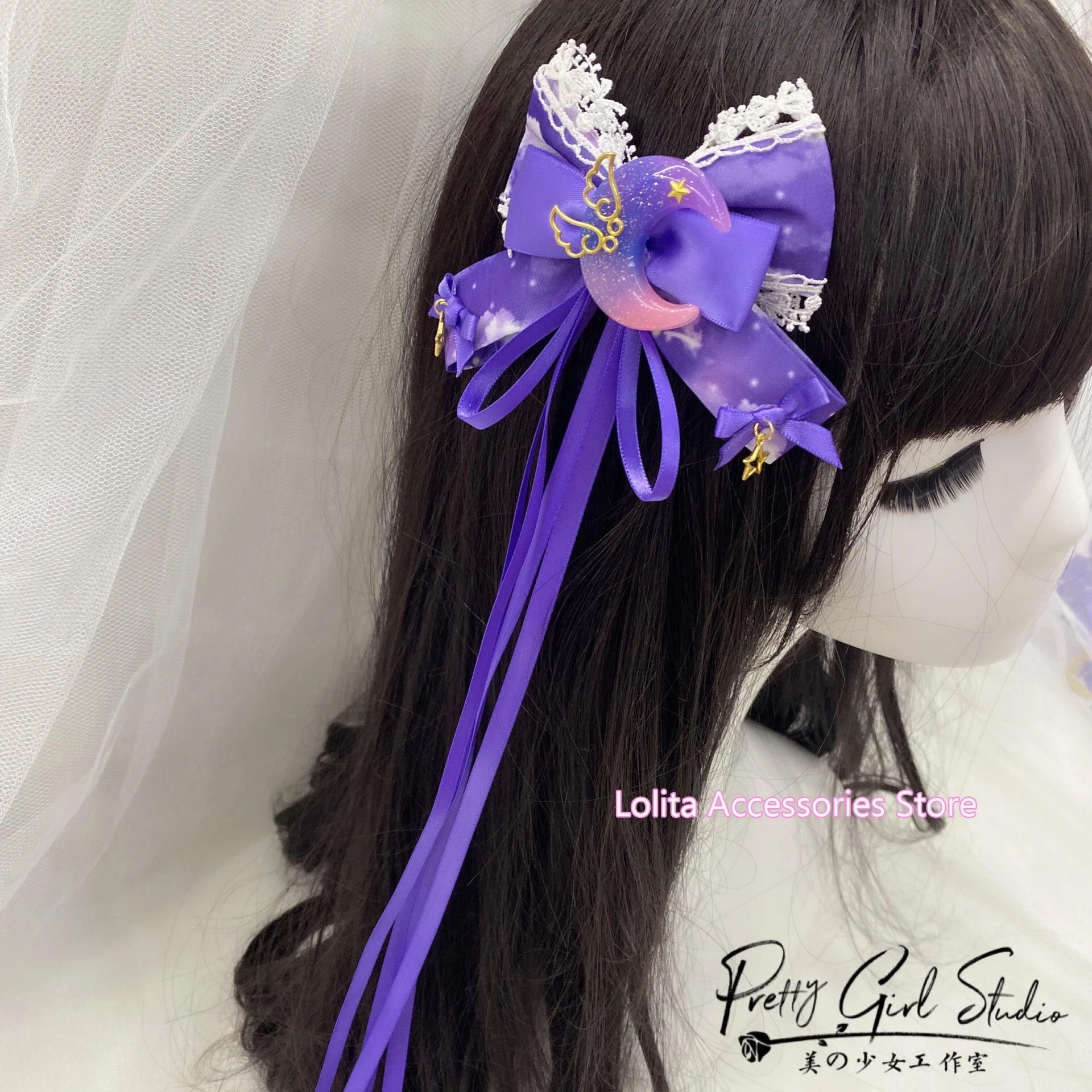 Пурпурная заколка для волос в стиле &quotЛолита&quot KC Song of Cloud Sea AP White Милая женская