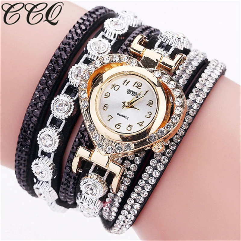 

CCQ Top Brand Fashion Women Watches Vintage Rhinestone Crystal Bracelet Dial Analog Quartz Ladies Wrist Watch reloj mujer