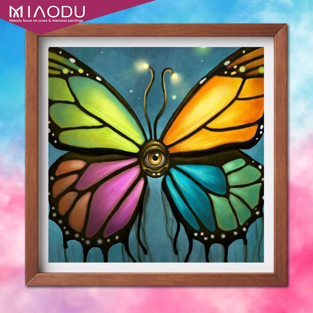 

5D DIY Diamond Painting Bright Colored Watching Butterfly Cartoon Round Diamond Embroidery Cross Stitch Picture of Rhinestones