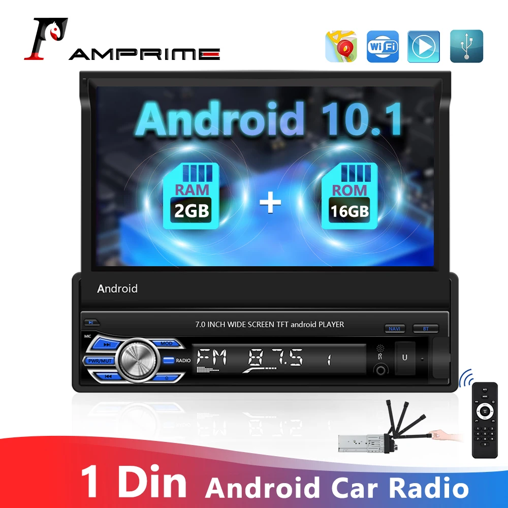 AMPrime 2 + 16G Android 1 Din 7-дюймовый сенсорный экран автомобильный мультимедийный плеер с