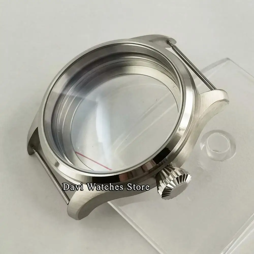 

Silver 47mm Polished Watch Case See-through Caseback Fit ETA 6497 6498 Seagull St36 Movement
