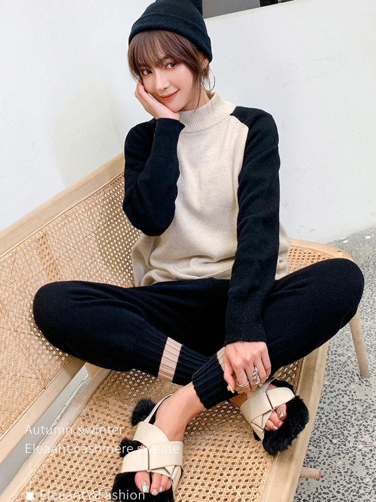 Женские кашемировые Свободные трикотажные брюки с красным пучком повседневные