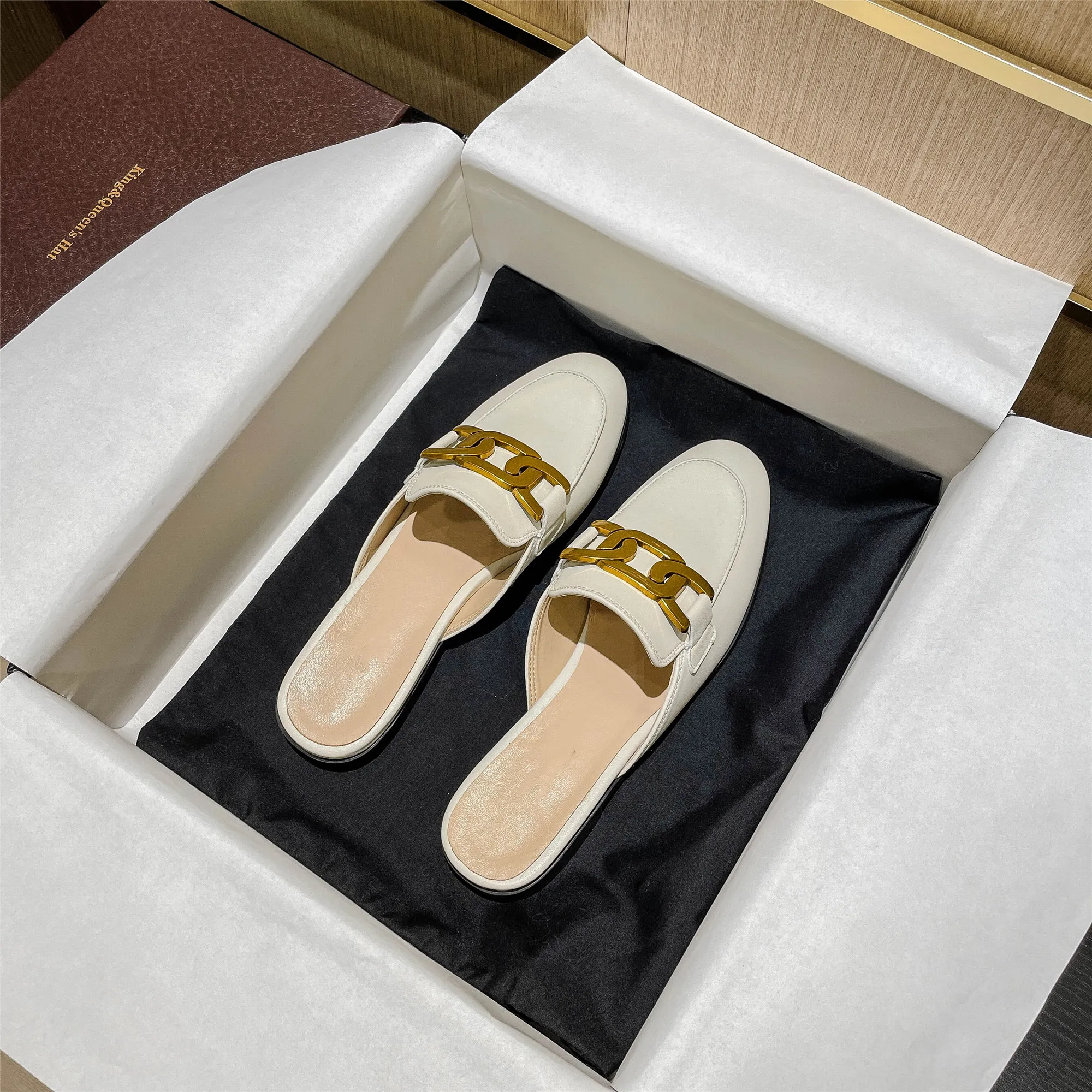 

Leather headwrap semi-slippers for women wearing summer fashion web celebrity heel-less slouch Muller sandals