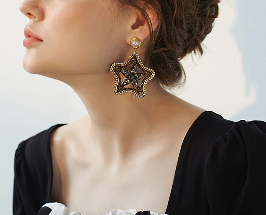 

2023 trend Faux Pearl Vintage Star Unusual evening Party hoop Earrings for women Fashion Jewelry