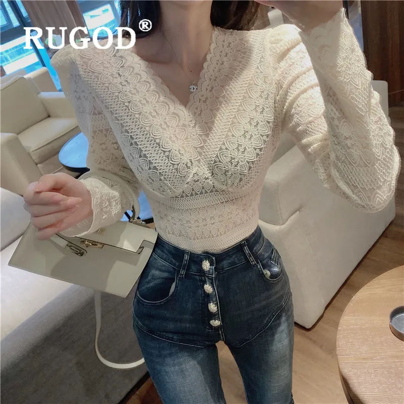 RUGOD топы с v образным вырезом для женщин однотонный элегантный кружевной топ