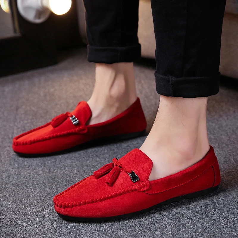 Leather Men Shoes Luxury Brand Red Penny Loafers Moccasins Italian Designer Casual | Обувь