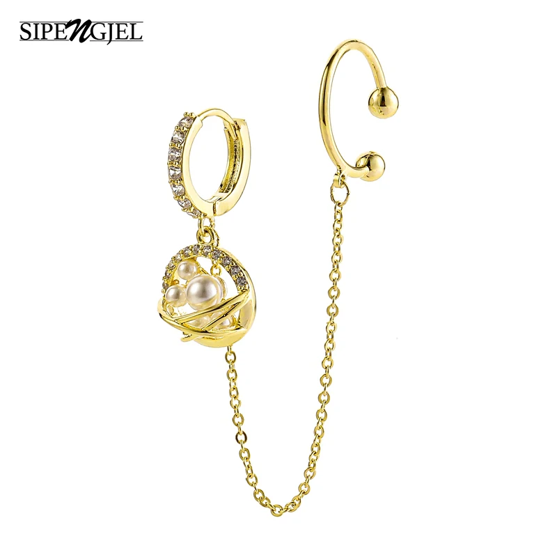 Модные серьги манжеты с фианитами и жемчугом золотые серебряные кольца Сатурна