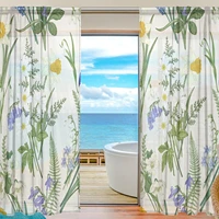 green leaves flowers digital printed window sheer curtains for bedroom living room tulle curtains polyester fabric drapes decor