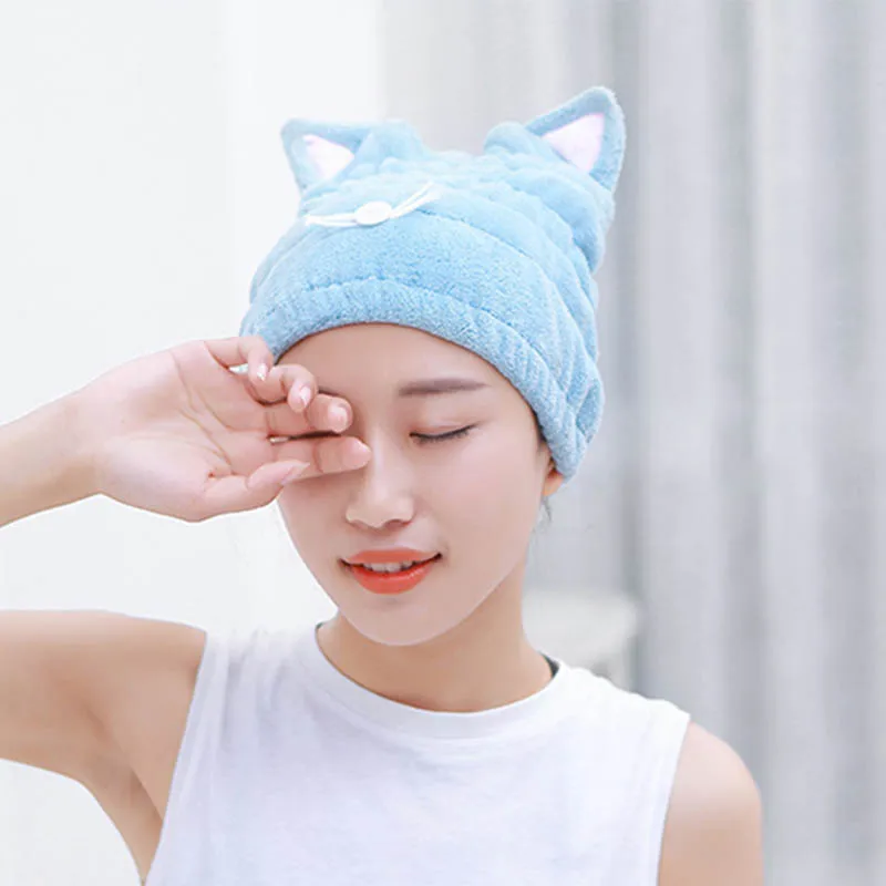 Шапка из микрофибры с кошачьими ушками для сухих волос|Шапочки душа| |
