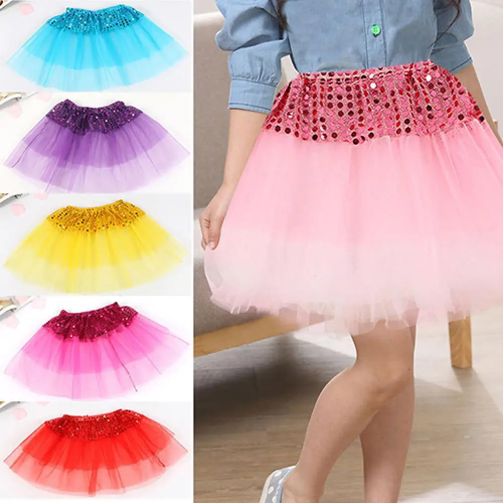 

Cute Girl Kid Dancewear Tulle Sequin Princess Skirt Dance Party Pettiskirt