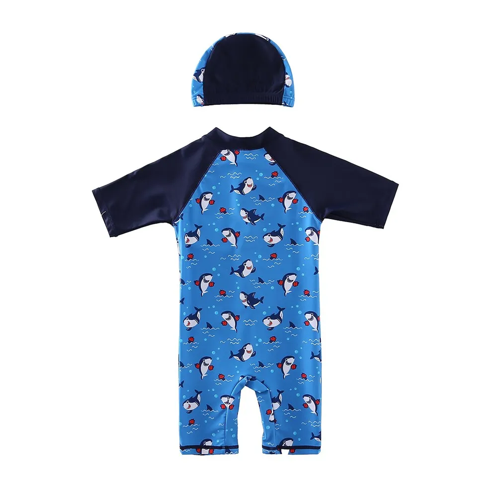 Wishere One Piece Toddler Swimsuit UPF50+ Cartoon Kids Swimwear Short Sleeve Baby Swimwear Infant Bathing Suit for Boys