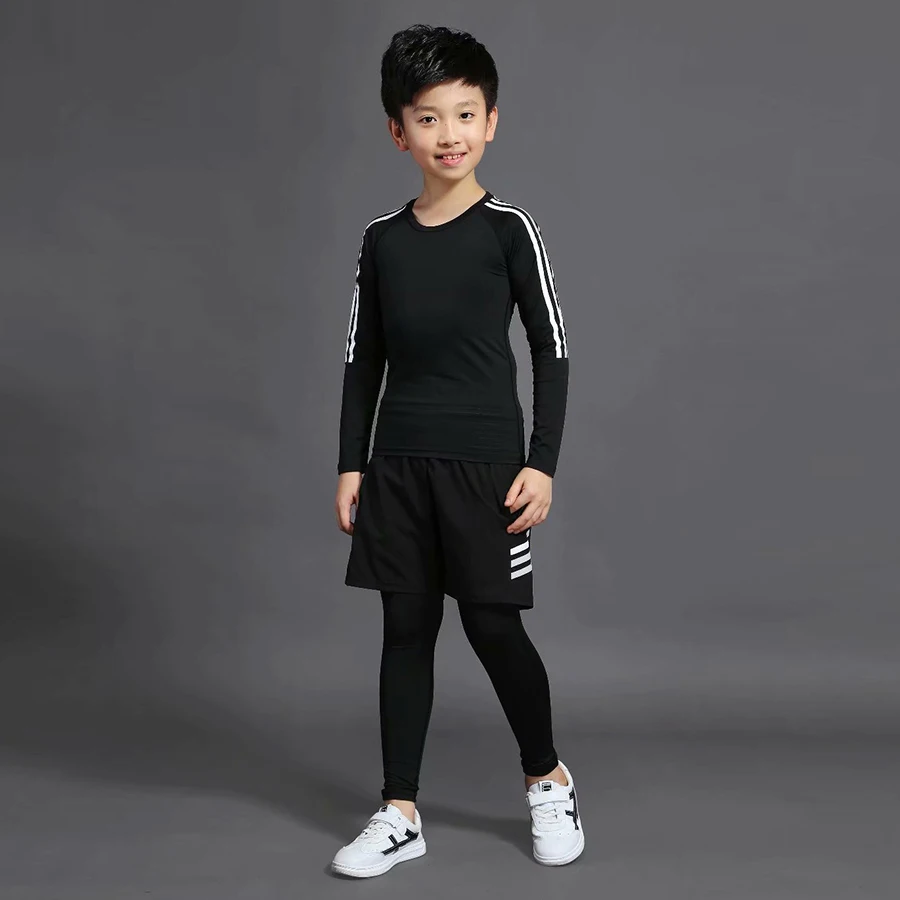 3 piece set Детский боксерский компрессионный комплект, Джерси+ штаны, Детские баскетбольные майки для бега, плотные штаны, спортивная одежда для подростков Рашгард MMA - Цвет: 3 piece set
