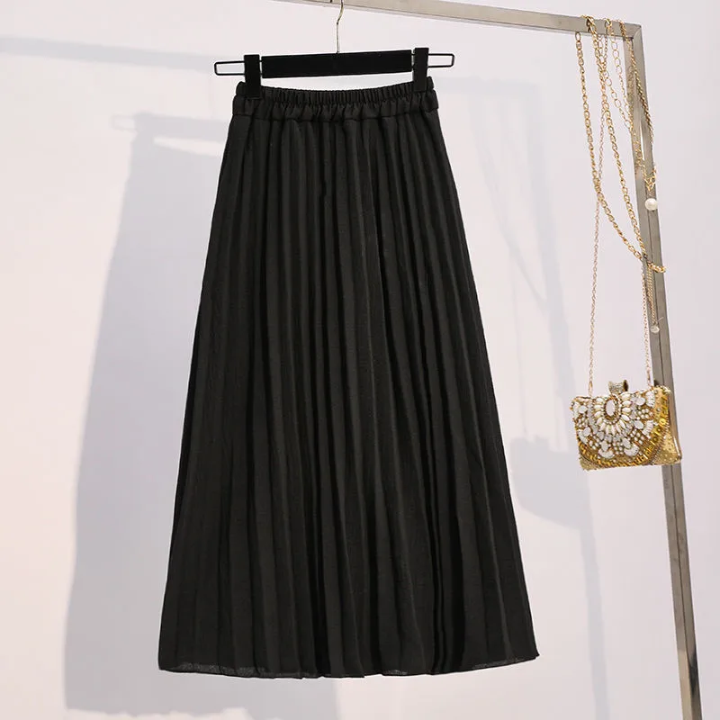 Юбка женская плиссированная средней длины элегантная белая длинная юбка с