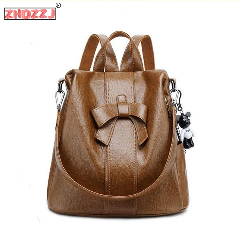 Многофункциональный милый женский рюкзак из воловьей кожи с бантом Модные