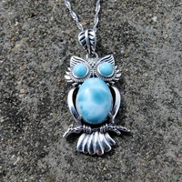 unique popular design 925 sterling silver natural larimar owl pendant necklace oval 1216mmrd55mm larimar stone