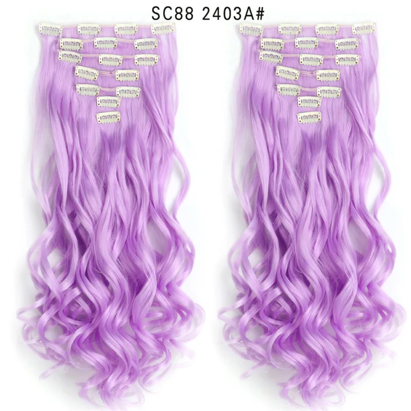 16clips Hairpiece Body Wave Synthetic Hair Extensions Clips in High Temperature Fiber Black Brown Women | Шиньоны и парики