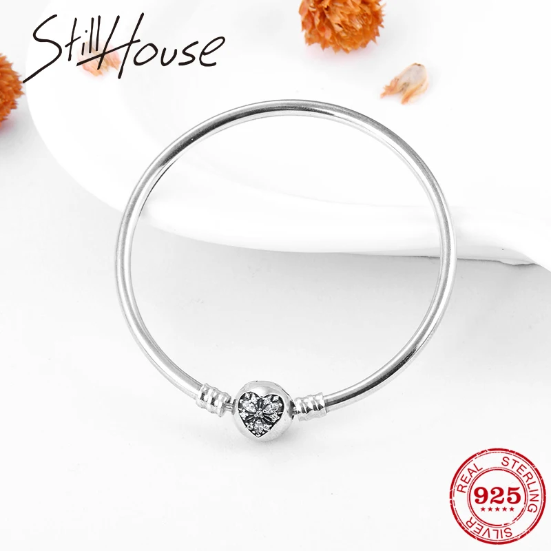 Женский браслет из серебра 925 пробы с сердечками и снежинками | Украшения