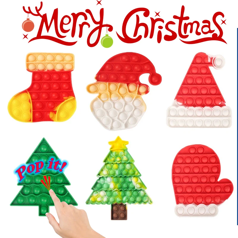 

Christmas Popites Fidget Toys Kawaii Christmas Trees Gloves Push Bubble Relieve Anxiety Sensory AntiStress Toy for Children Gift