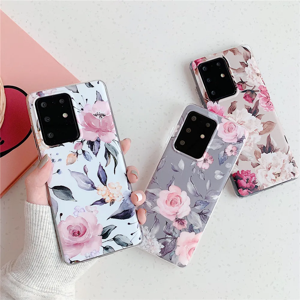 

Phone Case sFor Samsung Galaxy S8 S9 S10 S20 Plus Case Flowers Plants Back Cover IMD Silicone Cover For Galaxy S20 Phone Case