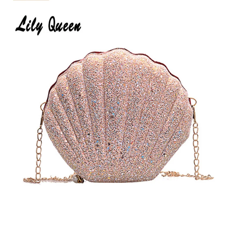 Сумка мессенджер в форме ракушки с кошельком LILY QUEEN блестящая сумка сумки через