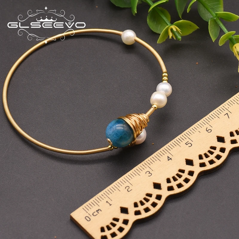

GLSEEVO Natural Freshwater Pearls Adjustable Kyanite Bracelets For Women Wedding Vintage Jewelry Handmade Bangles GB0176A