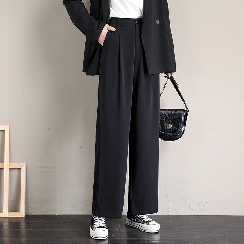

2020 Pants Women Full-length Simple Elegant Slim Students Womens Straight Trousers Korean Style High Quality Female Solid Loose