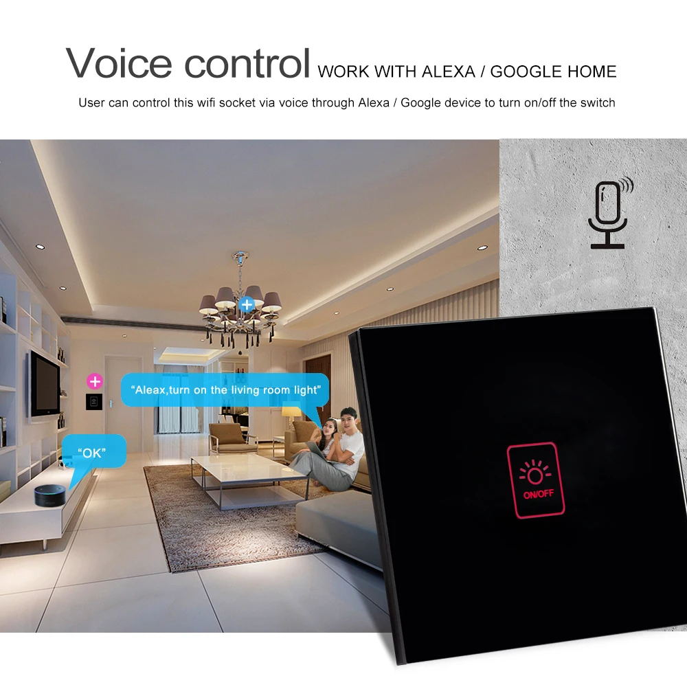 Tuya WiFi Smart Touch Switch 300 Вт/панель управления каналом приложение Smart Life Совместимо с Amazon Alexa и Google Home control