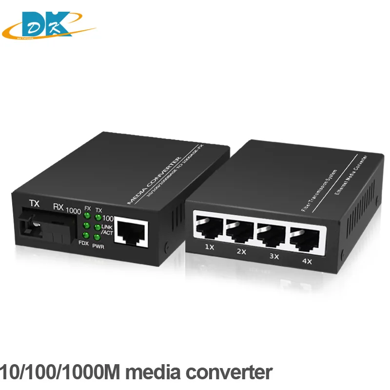 Волоконно-оптический конвертер FTTH 10/100/1000 м 25 км Ethernet медиа-конвертер 4 RJ45 1 SFP Simplex SM