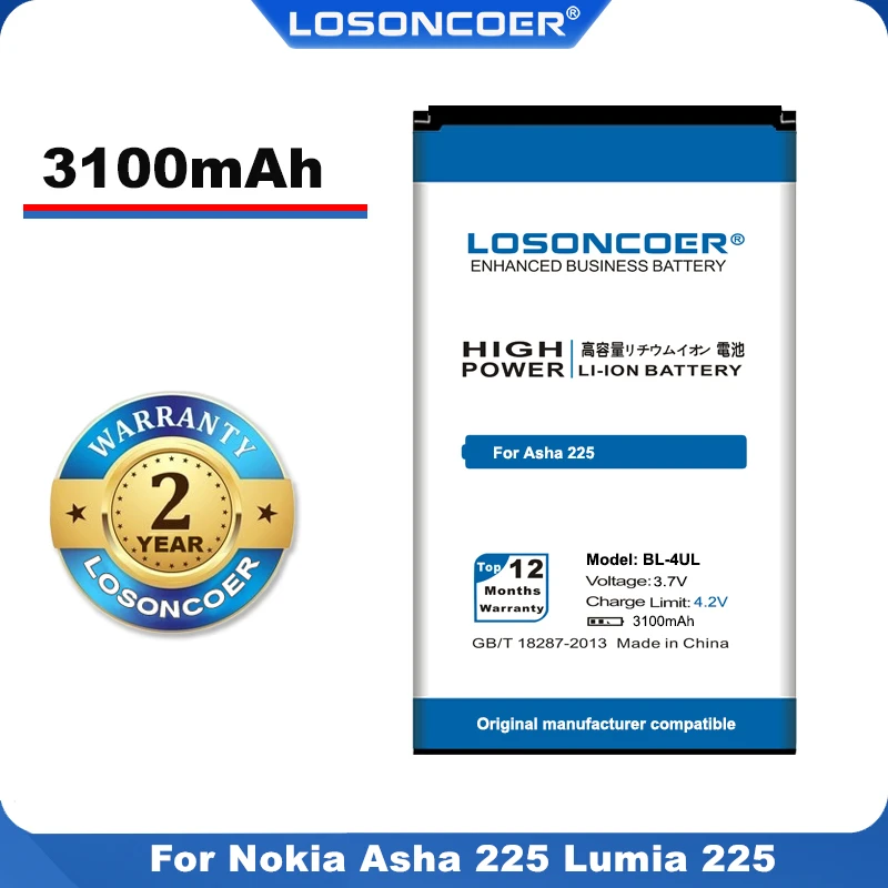 Аккумулятор LOSONCOER для Nokia Asha 225 Lumia 100% оригинальный аккумулятор 3100 мА/ч BL 4UL RM 1011
