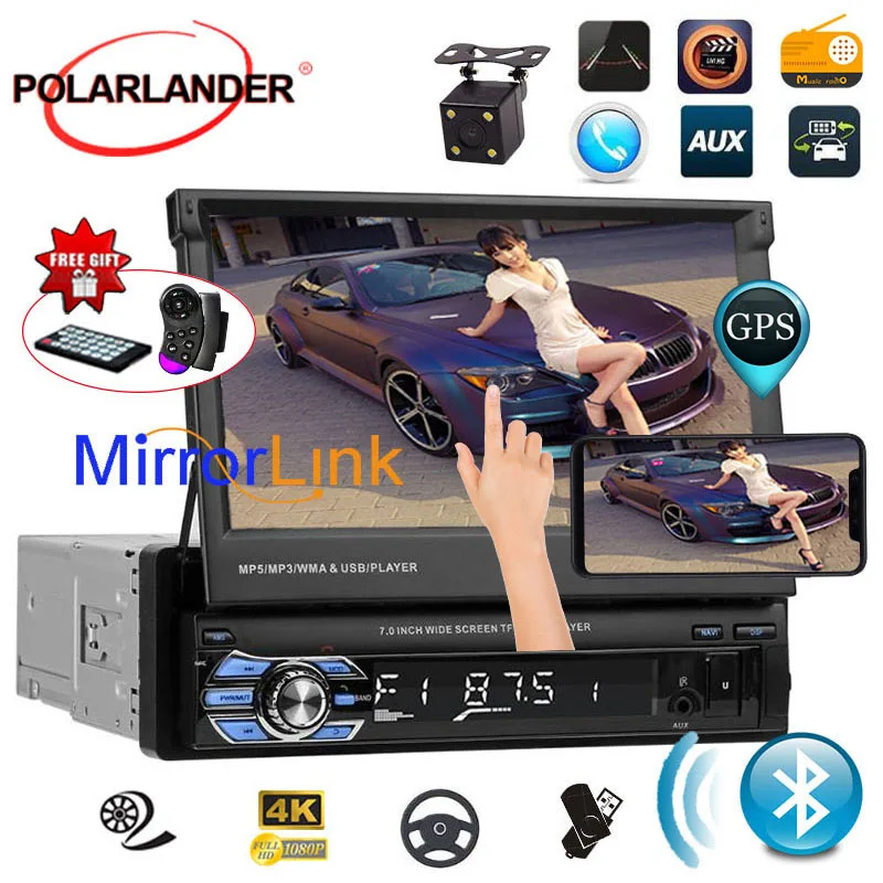 7 &quotголовка GPS Радио кассетный плеер USB/AUX/SD автомобильное радио 1 DIN Bluetooth стерео