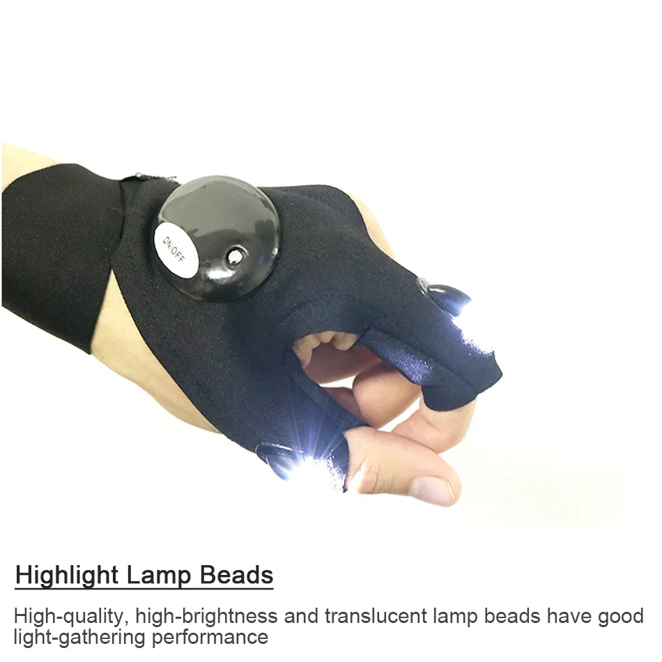 Flashlight Fingerless Glove Waterproof LED Light Torch Outdoor Tool Fishing Camping Hiking Survival Rescue Multi Light Gloves